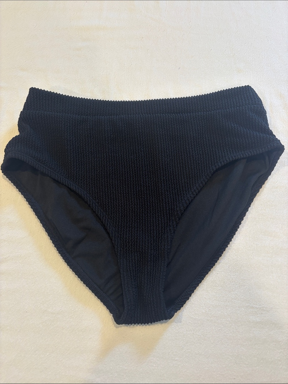 Black Textured High-Waist Bikini Bottom